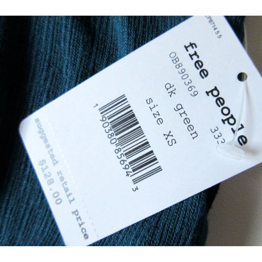 NWT Free People Sundown Mini in Dark Green Cowl Neck Ruched Hem Knit Dress XS - Picture 5 of 5